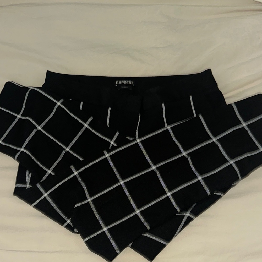Express Black Pants with White Grid Pattern